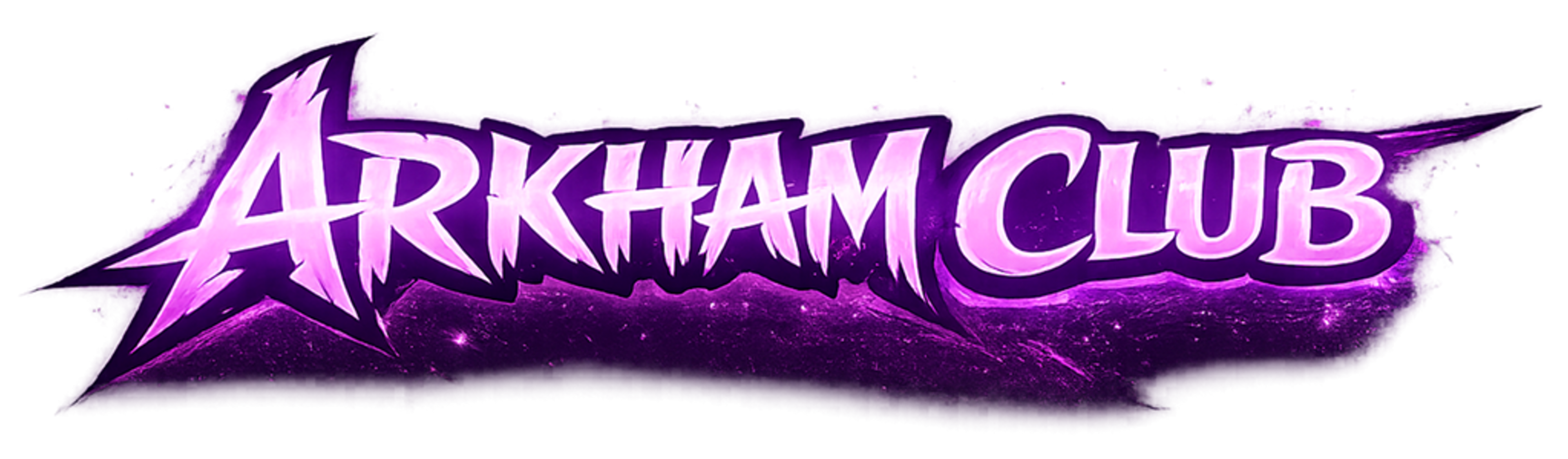 Arkham Club – Logo mit leuchtend violetter, zerklüfteter Schrift